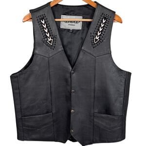Vintage Leather Vest Tribal Beading Snap Close SZ 44 Traditional Native American